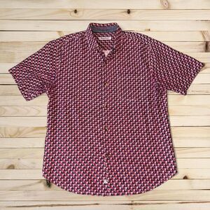 Tommy Bahama 100% Silk Short Sleeve Button Up Shirt Red White and Blue Size M